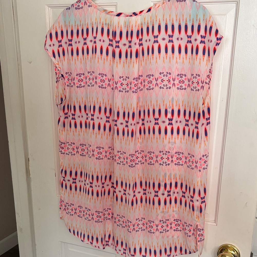 STYLUS Pink Multicolor Sleeveless V-Neck Geometric Print Top - Picture 7 of 8